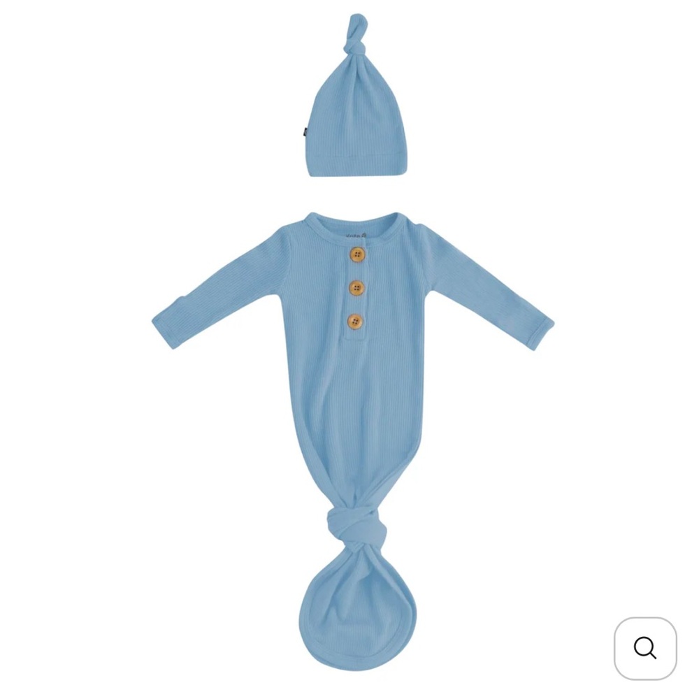 Kyte Ribbed Knotted Gown with Hat Set in Blue